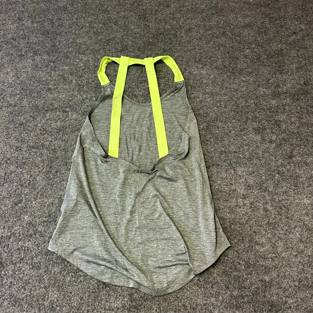 Nike Tank Top Womens Size XS Gray Neon Yellow Graphic Strappy Athletic Gym